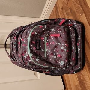 Jansport Gray Floral Roller Backpack / Luggage Bag with Laptop Pocket